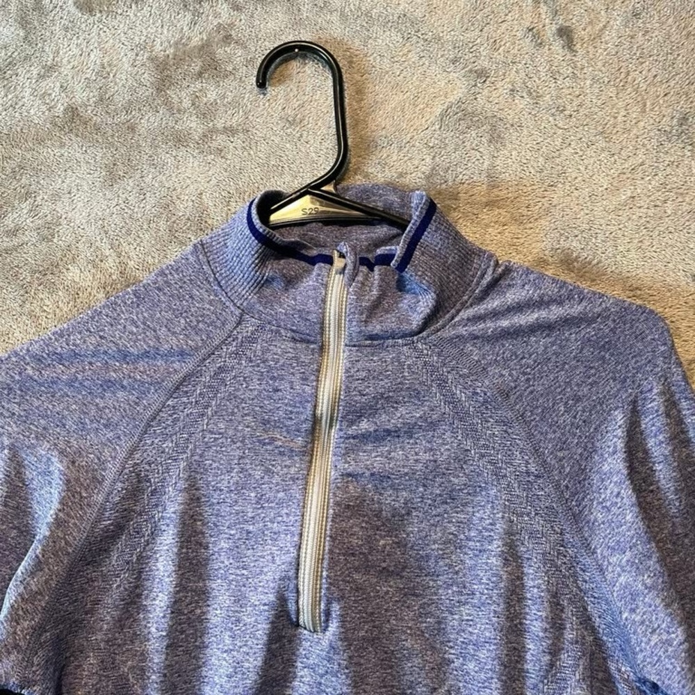 Women's Heathered Light Blue Quarter-Zip Active Top - Picture 2 of 3